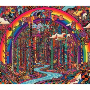 L’arc-en-ciel cosmique, Illustration arc en ciel pride à encadrer inspiré de Peter Max et Jean-Michel Basquiat