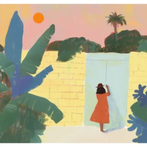 Le jardin secret, Illustration d'art tropical pastel inspiré de Raoul Dufy et Henri Matisse