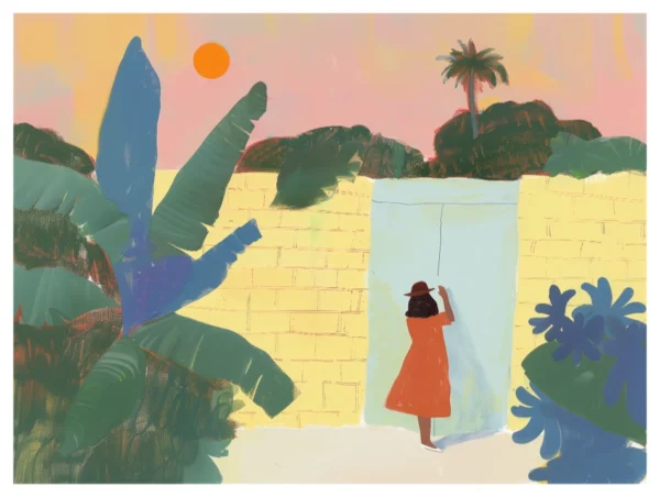 Le jardin secret, Illustration d'art tropical pastel inspiré de Raoul Dufy et Henri Matisse