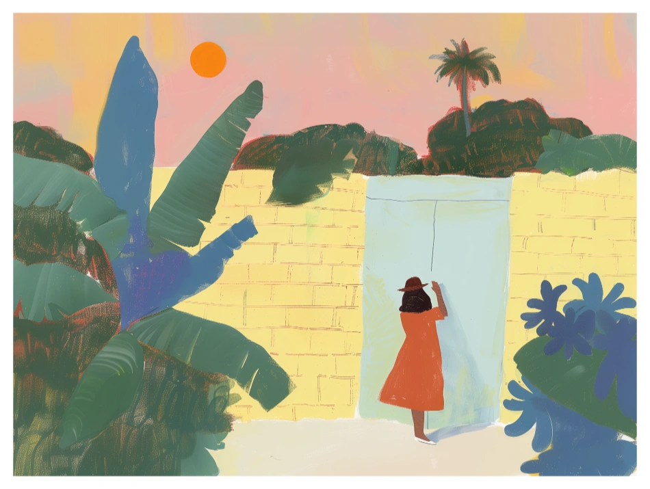 Le jardin secret, Illustration d'art tropical pastel inspiré de Raoul Dufy et Henri Matisse