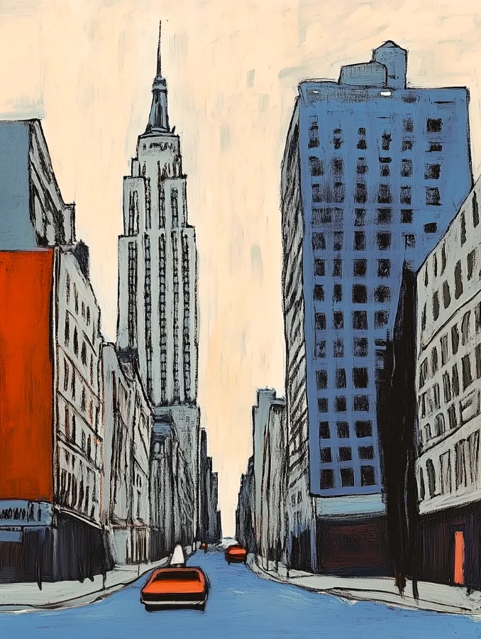 New York Blues, peinture de Manhattan inspiré de Edward Hopper et Camille Pissarro