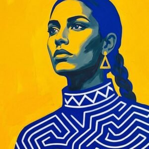 Le labyrinthe, Portrait Pop Art Femme Bleu et Jaune inspiré de Amedeo Modigliani et Gustav Klimt