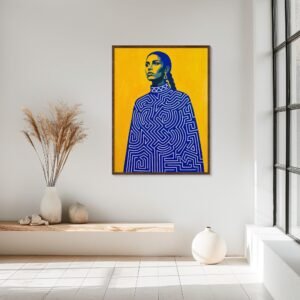 Le labyrinthe, Portrait Pop Art Femme Bleu et Jaune inspiré de Amedeo Modigliani et Gustav Klimt
