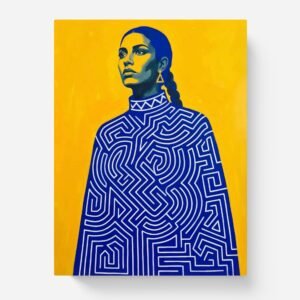Le labyrinthe, Portrait Pop Art Femme Bleu et Jaune inspiré de Amedeo Modigliani et Gustav Klimt