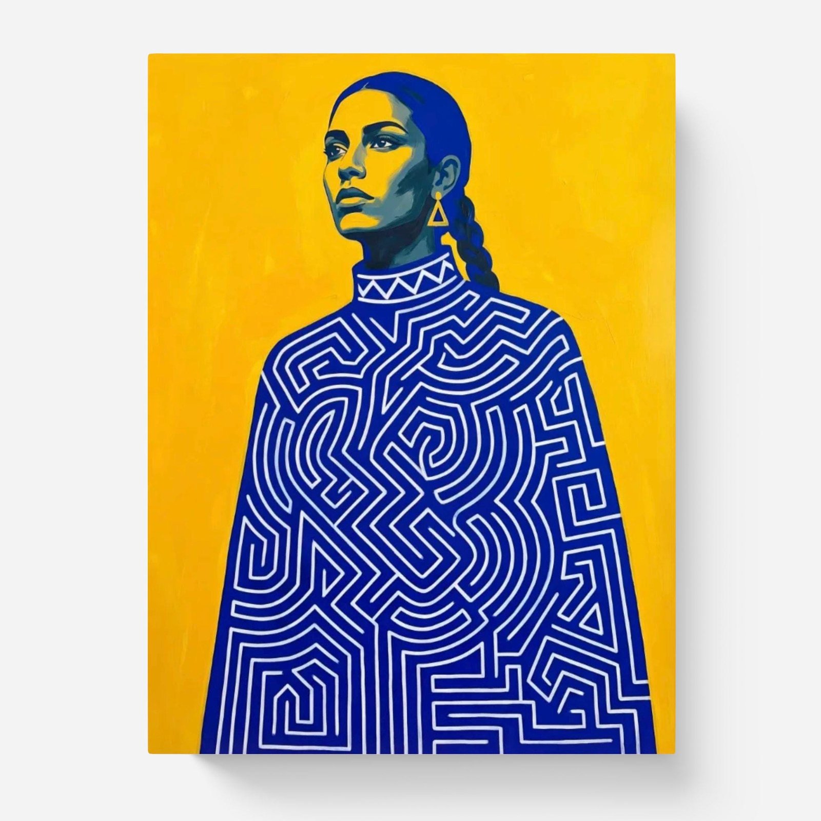 Le labyrinthe, Portrait Pop Art Femme Bleu et Jaune inspiré de Amedeo Modigliani et Gustav Klimt