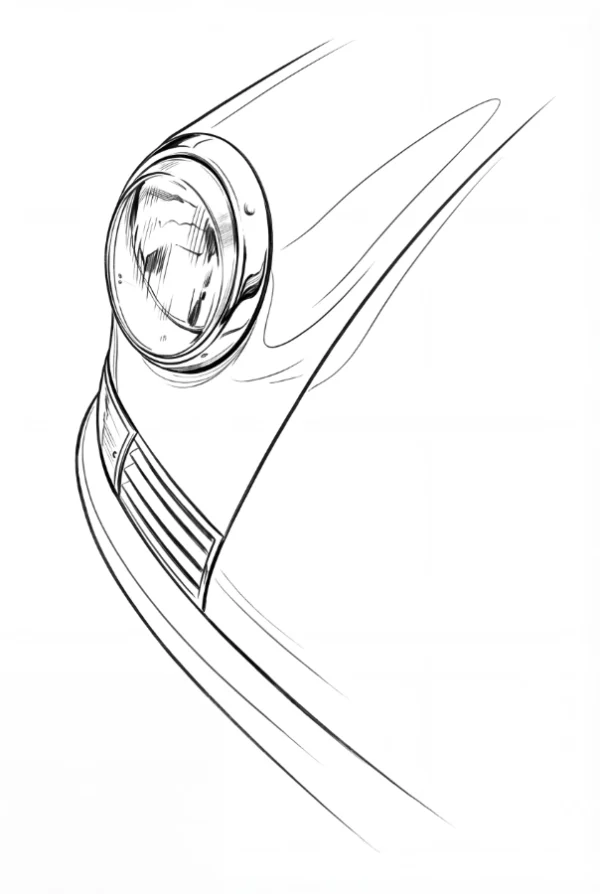 Dessin linéaire phare de voiture vintage