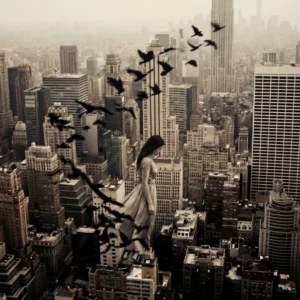 Photo New York surréalisme femme et oiseaux