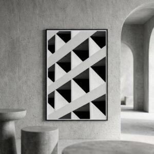 Analyse structurelle d'une paroi bétonnée par l'incidence lumineuse zénithale. L'image se compose d'une alternance binaire de triangles d'ombre et de lumière, excluant toute narration pour se concentrer sur la répétition modulaire.