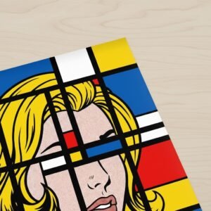 Imaginez un instant où la ligne de force de Mondrian rencontre le regard mélancolique d'une héroïne de papier. Dans ce labyrinthe de noir et de couleurs primaires, le visage s'efface pour devenir pure structure. C'est une invitation à redécouvrir l'ordre caché derrière l'émotion, un voyage chromatique au cœur de l'abstraction figurative.