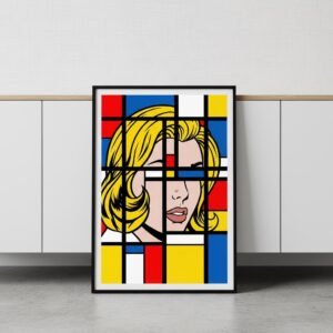 Imaginez un instant où la ligne de force de Mondrian rencontre le regard mélancolique d'une héroïne de papier. Dans ce labyrinthe de noir et de couleurs primaires, le visage s'efface pour devenir pure structure. C'est une invitation à redécouvrir l'ordre caché derrière l'émotion, un voyage chromatique au cœur de l'abstraction figurative.