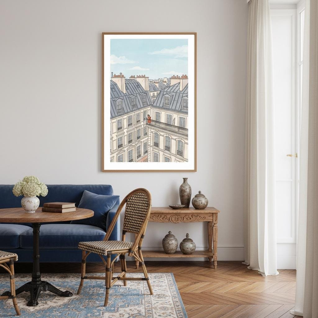 Perchée sur son balcon de pierre au-dessus du tumulte de Paris, une silhouette écarlate s’évade à travers les pages d