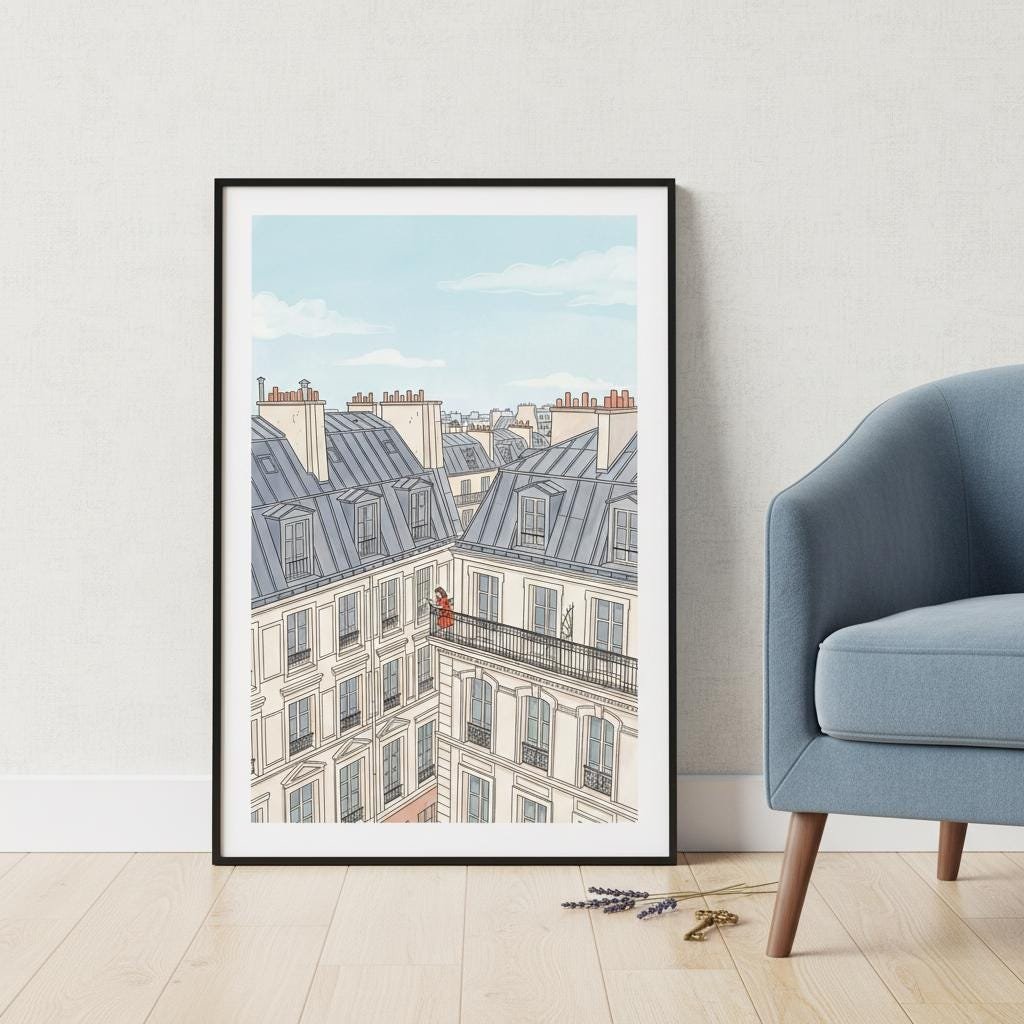 Perchée sur son balcon de pierre au-dessus du tumulte de Paris, une silhouette écarlate s’évade à travers les pages d