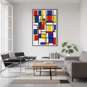 Imaginez un monde où la géométrie pure de l'abstraction rencontre soudainement l'énergie vibrante des rues de Manhattan. Une silhouette solitaire s'assoit sur une ligne d'horizon noire pour tenter de résoudre l'énigme d'un cube coloré. Dans ce labyrinthe de lignes et de couleurs primaires, chaque mouvement devient une danse poétique entre la raison et l'imaginaire.