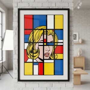 Imaginez un instant où la ligne de force de Mondrian rencontre le regard mélancolique d'une héroïne de papier. Dans ce labyrinthe de noir et de couleurs primaires, le visage s'efface pour devenir pure structure. C'est une invitation à redécouvrir l'ordre caché derrière l'émotion, un voyage chromatique au cœur de l'abstraction figurative.
