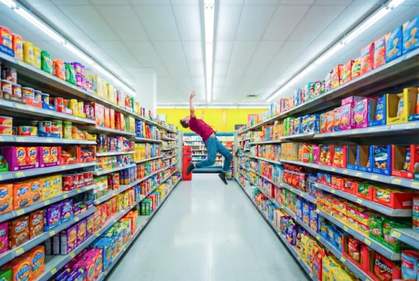 Photographie d'homme en lévitation supermarché