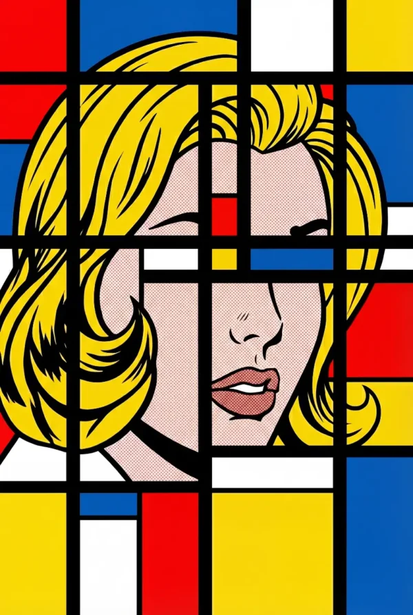 Portrait pop art sur grille néoplastique