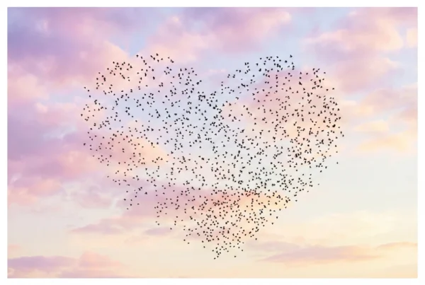 Photographie argentique murmuration d'étourneaux