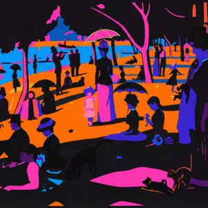 Scène de parc parisien en estampe numérique