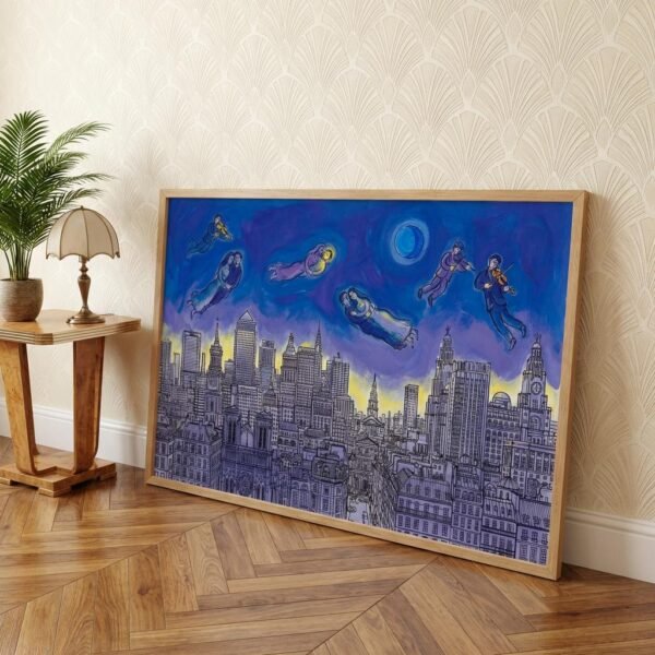 Imaginez une métropole où les lois de la physique s'effacent devant le souffle de la romance. Sous une lune d'un bleu magnétique, les gratte-ciel de New York et les flèches de Paris s'unissent dans une symphonie architecturale. Là, au sommet du monde, des amants flottent au son de violons célestes, transformant le béton en un poème éternel.