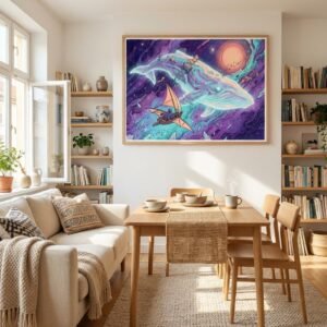 À bord d'un navire de bois aux ailes de toile, un explorateur solitaire fait la rencontre d'une baleine lumineuse.