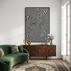 Imaginez un monde où les objets du quotidien, d'ordinaire si silencieux, se mettent à vibrer d'une énergie invisible. Ces flacons, hérités des maîtres du passé, s'animent sous vos yeux, portés par des ondes graphiques hypnotiques. Une rencontre inattendue entre la sérénité d'un atelier d'autrefois et le rythme effréné de l'abstraction optique moderne.