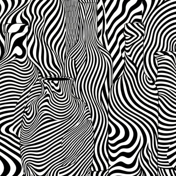 Imaginez un monde où les objets du quotidien, d'ordinaire si silencieux, se mettent à vibrer d'une énergie invisible. Ces flacons, hérités des maîtres du passé, s'animent sous vos yeux, portés par des ondes graphiques hypnotiques. Une rencontre inattendue entre la sérénité d'un atelier d'autrefois et le rythme effréné de l'abstraction optique moderne.