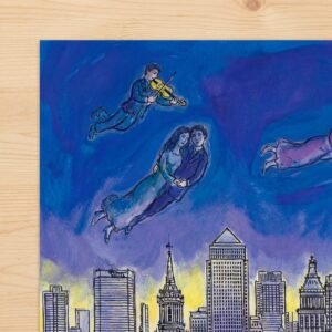 Imaginez une métropole où les lois de la physique s'effacent devant le souffle de la romance. Sous une lune d'un bleu magnétique, les gratte-ciel de New York et les flèches de Paris s'unissent dans une symphonie architecturale. Là, au sommet du monde, des amants flottent au son de violons célestes, transformant le béton en un poème éternel.