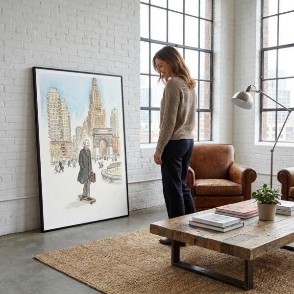 Sous l'arche de pierre, un homme défie les décennies d'un coup de pied léger. Entre les grat-ciel de Manhattan et le vol d'un pigeon, son skateboard devient le véhicule d'une liberté retrouvée, transformant Washington Square en un théâtre de l'éternelle jeunesse.