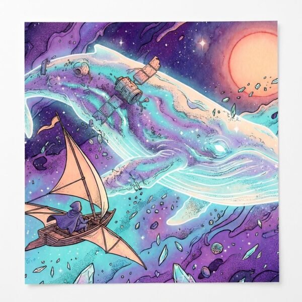 À bord d'un navire de bois aux ailes de toile, un explorateur solitaire fait la rencontre d'une baleine lumineuse.