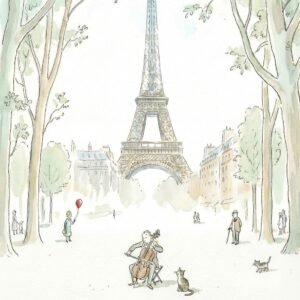 Sous la silhouette diaphane de la Tour Eiffel, un violoncelliste et son public de fortune s'accordent au silence des jardins parisiens. Une parenthèse poétique où la musique des petites choses résonne plus fort que les pierres de la cité.