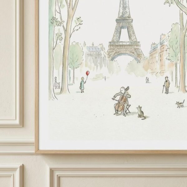Sous la silhouette diaphane de la Tour Eiffel, un violoncelliste et son public de fortune s'accordent au silence des jardins parisiens. Une parenthèse poétique où la musique des petites choses résonne plus fort que les pierres de la cité.