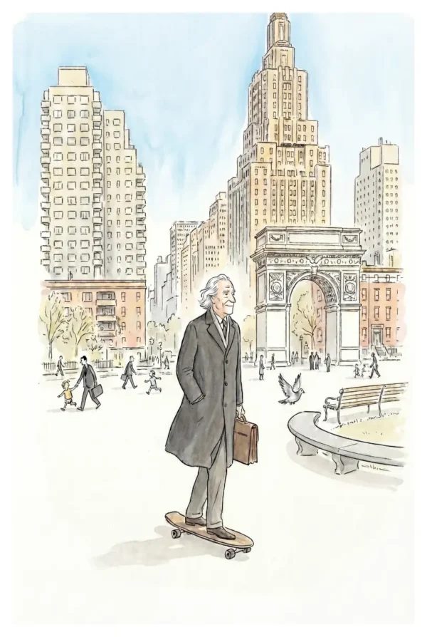 Dessin plume et aquarelle New York skater