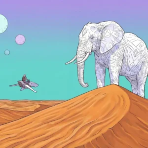 Éléphant géométrique sur dune désertique