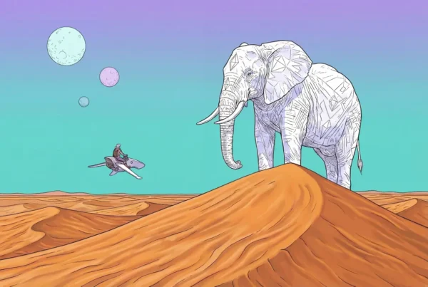 Éléphant géométrique sur dune désertique