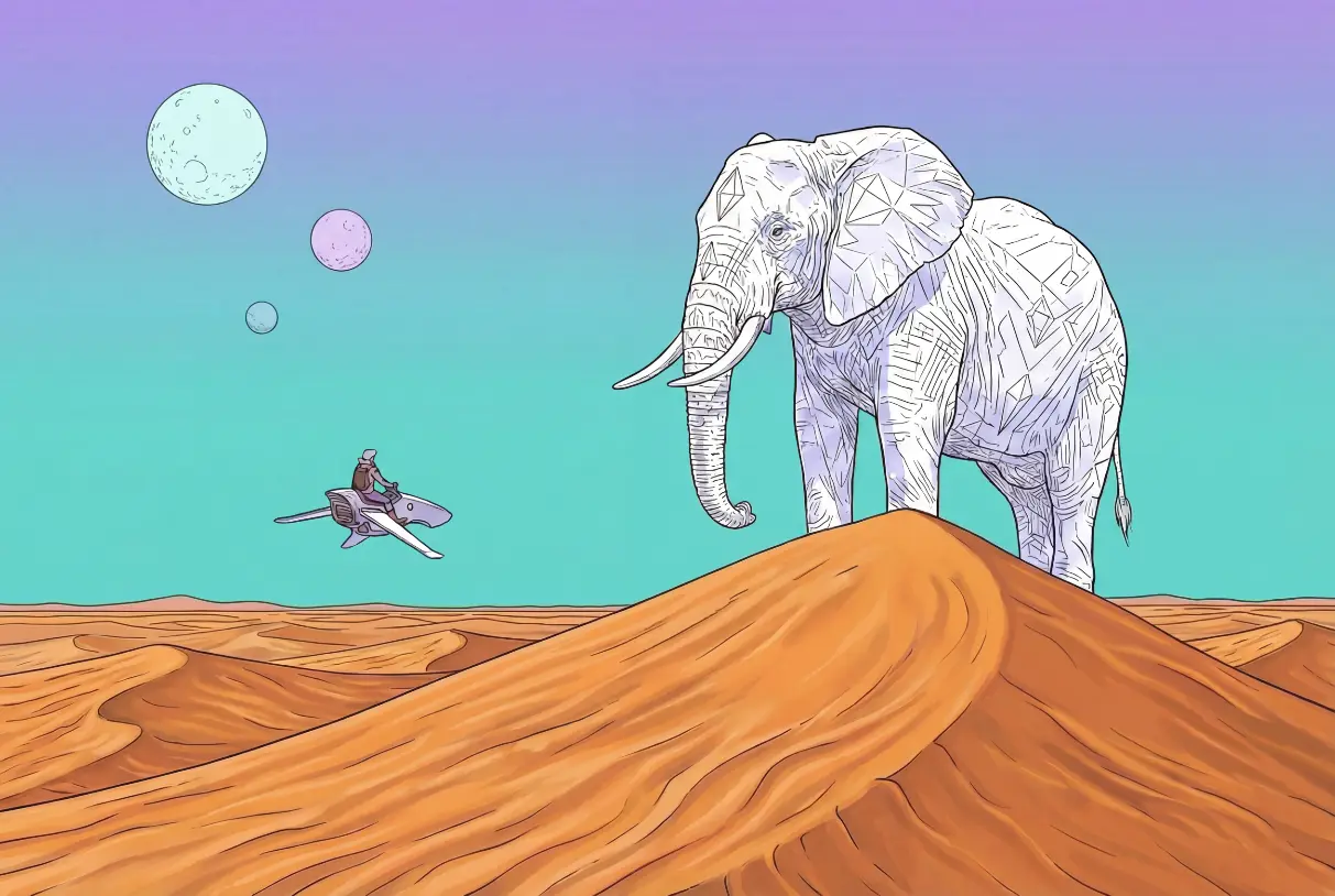 Éléphant géométrique sur dune désertique