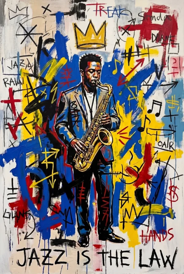 Affiche saxophoniste jazz style graffiti
