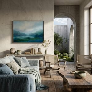 Aube Cobalt : paysage brumeux à l'aube (peinture)