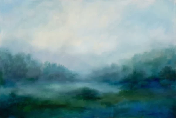 Aube Cobalt : paysage brumeux à l'aube (peinture)