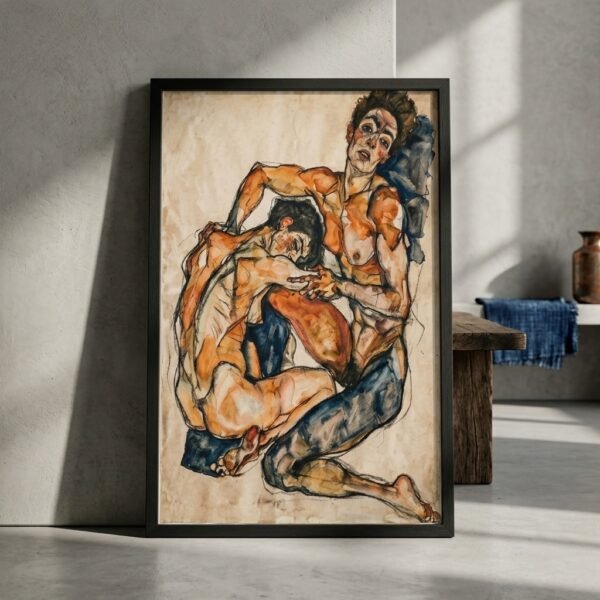 L'Étreinte ocre : étreinte expressionniste (dessin d'art)