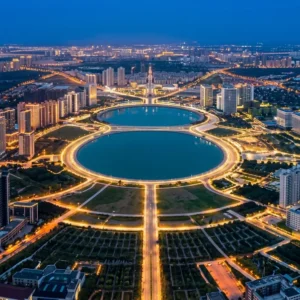 L'œil de la métropole : métropole nocturne symétrique (photographie aérienne)