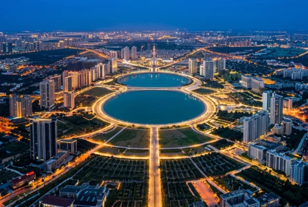 L'œil de la métropole : métropole nocturne symétrique (photographie aérienne)