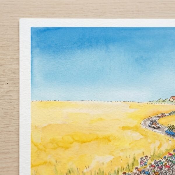L'Échappée Buissonnière : cyclisme peloton aquarelle (dessin d'art)