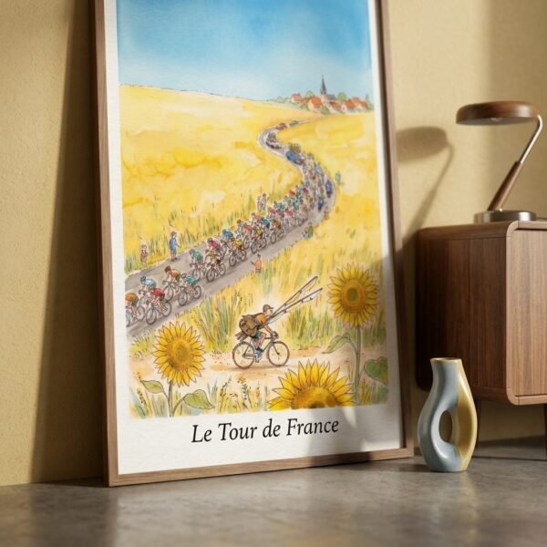 L'Échappée Buissonnière : cyclisme peloton aquarelle (dessin d'art)