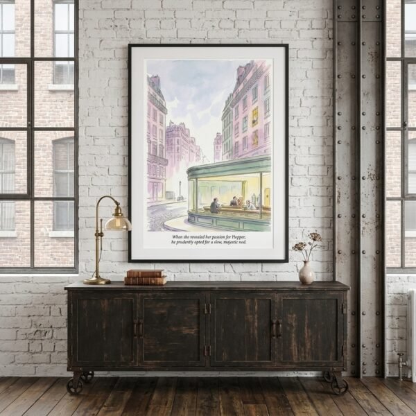 Nighthawks, Paris : café parisien nocturne (dessin d'art)