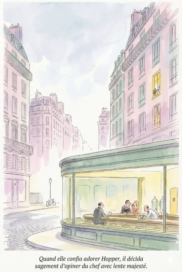Nighthawks, Paris : café parisien nocturne (dessin d'art)