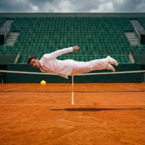 Roland G. : homme en lévitation sur court (photo d'art)