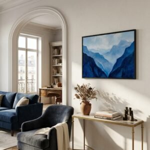 Sommets d'Azur : sommets montagneux embrumés (lavis d'encre)