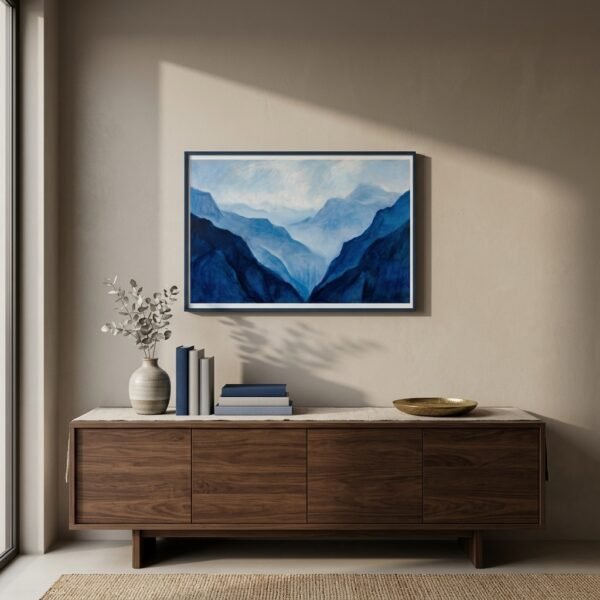 Sommets d'Azur : sommets montagneux embrumés (lavis d'encre)