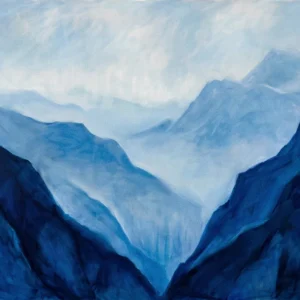 Sommets d'Azur : sommets montagneux embrumés (lavis d'encre)