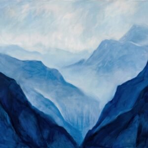 Sommets d'Azur : sommets montagneux embrumés (lavis d'encre)